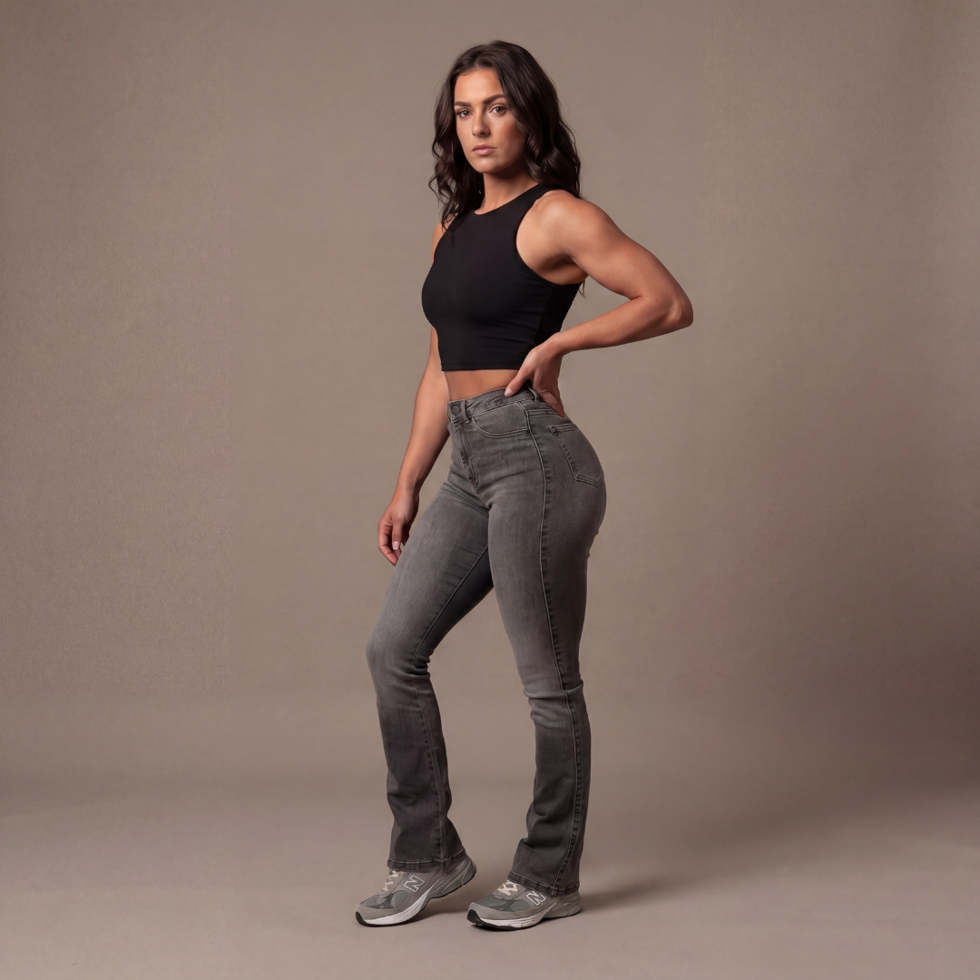Jean Flare  | Taille Haute - Gris