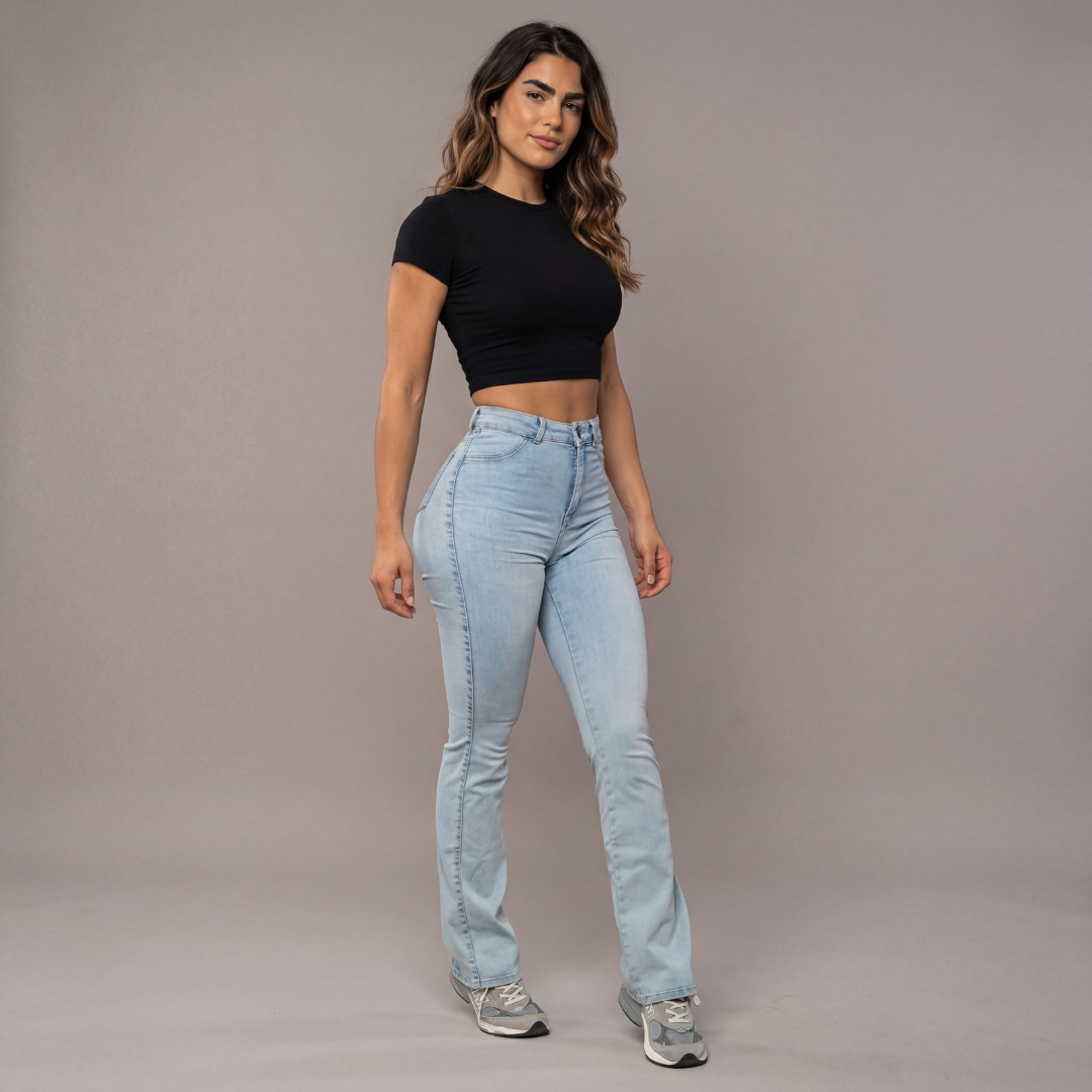 Jean Flare  | Taille Haute - Bleu Clair