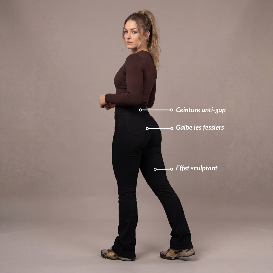 Jean Flare Sculptant  | Taille Haute - Noir